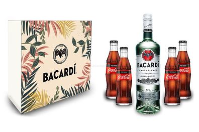 Bacardi Geschenkset - Bacardi Carta Blanca Rum 0,7l 700ml (37,5% Vol) + 4x Cola