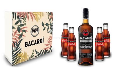 Bacardi Geschenkset - Bacardi Carta Negra Rum 0,7l 700ml (40% Vol) + 4x Cola ZE