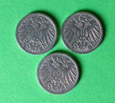 3 x 10 Pfennig Deutsches Reich 1893 Münzen 2 x A + G