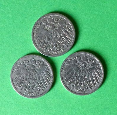 3 x 10 Pfennig Deutsches Reich 1891 Münzen A + 2 x E