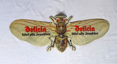 Pappschild Delicia tötet alle Insekten Reklame Werbung