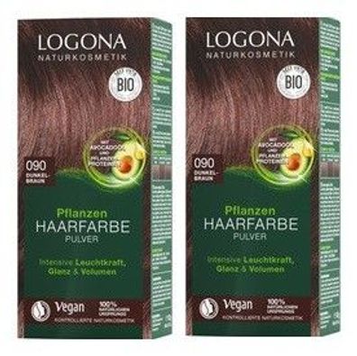 LOGONA Vegan Natürliche Naturkosmetik Pflanzen Haarfarbe Pulver 090 Dunkelbraun Moca