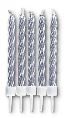 Städter Backzubehör Kerzen ca. 7,5 cm Silber mit Halter 910188