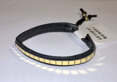 Zopfband schwarzes Kunstleder golden verziert