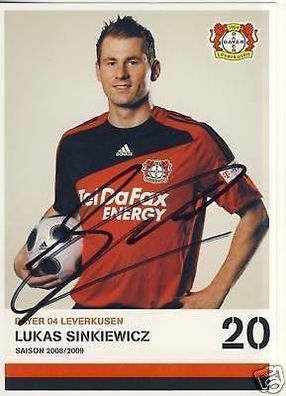 Lukas Sinkiewicz Bayer Leverkusen 2008-09 Autogrammkarte + A 67534