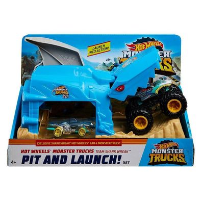 Mattel Hot Wheels GKY03 Monster Trucks Team Shark Wreak 2 in 1 Startrampe Set