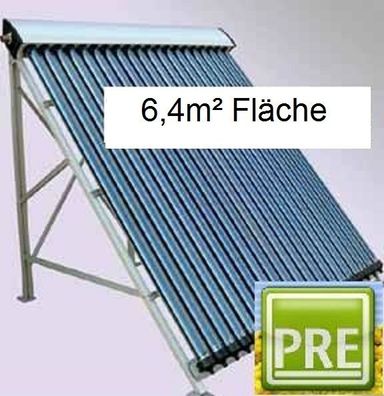 PRE Röhrenkollektor Solaranlage 6,4m² + Flachdachgestell + Solarspeicher 500L 2WT.