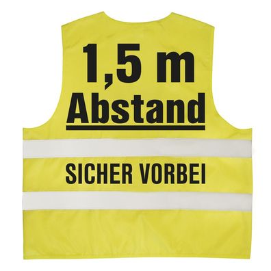 Warnweste mit Print - 1,5 Meter Abstand Sicher Vorbei - 15952 Gr. S-2XL Sicherheitswe