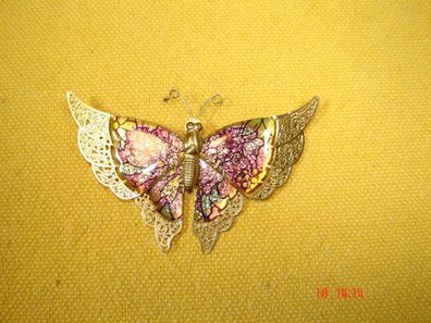 Vintage Brosche filigraner Schmetterling bunt 7cm Z p