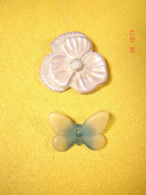 2 Stück Vintage Brosche Schmetterling Blume Kunststoff Z p