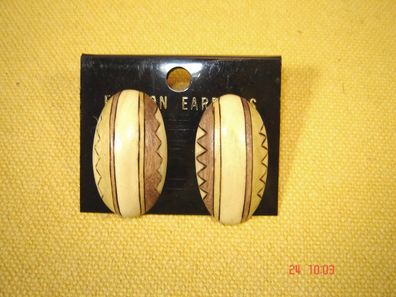 Paar Ohrstecker Holz zweifarbig oval 3,2 cm sehr schön Z p