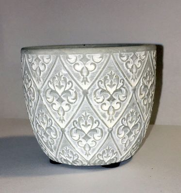 Hellgrauer Keramik Blumenübertopf 7,7 cm Ø 6,6 cm hoch mit Ornamenten