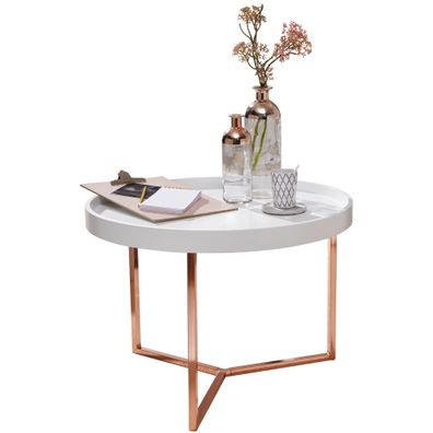 Wohnling Couchtisch JESI Sofatisch Kupfer Rund Tabletttisch Beistelltisch Retro