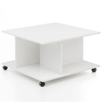 Wohnling Couchtisch 74 x 74 x 43,5 cm Weiß Wohnzimmertisch Sofatisch mit Rollen