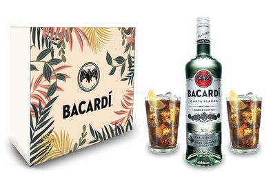 Giftbox Geschenkset Bacardi Carta Blanca Rum 0,7l 700ml (37,5% Vol) + 2xGläser