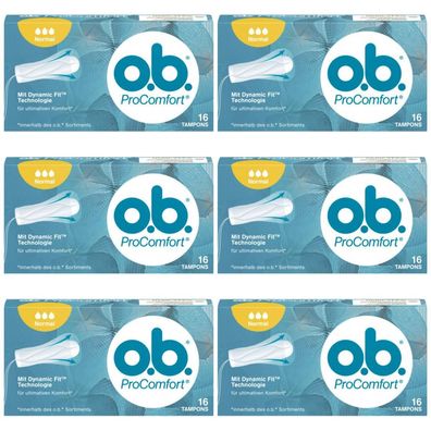 0,18 Euro pro St?ck 6 x O.B. Pro Comfort Normal Tampons 16 St?ck