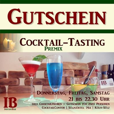 Gutschein für 2 Personen: Cocktail-Tasting im CocktailContor in Köln.