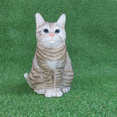 Katze Kätzchen hell grau Figur Statue Skulptur Deko Gartenfigur Fan Artikel Garten