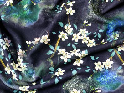Scuba, Crepe 145 cm breit , Jersey , Kirschblüte, schwarz