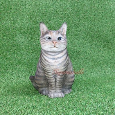 Katze Kätzchen grau mil. Figur Statue Skulptur Deko Gartenfigur Fan Artikel Garten