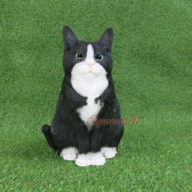 Katze Kätzchen schwarz weiß Figur Statue Skulptur Deko Gartenfigur Fan Artikel Garten