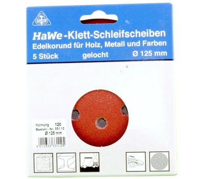 Schleifscheiben Korund Haft-Klett-Schleifscheiben 125mm gelocht (8 Loch) 5er-Pack