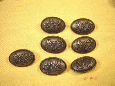 6 Knöpfe oval Rosenranken rustikal altkupferfarben 2,5 x 1,8 cm