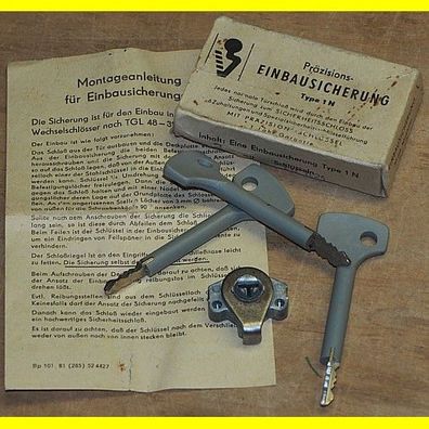 DDR Präzisions- Einbausicherung Type 1N mit 3 Schlüssel und Montageanleitung