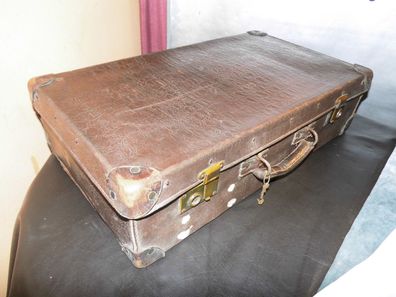 Antiker Lederkoffer um 1920 / Krokodilleder - Optik / alter Koffer Vintage