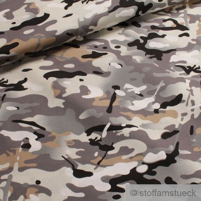 Stoff Baumwolle Popeline Tarndruck beige grau Baumwollstoff Camouflage