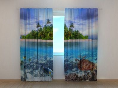Fotogardine tropische Insel, Fotovorhang mit Motiv, Digitaldruck, Gardine auf Maß