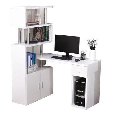 HOMCOM Schreibtisch in L-Form/ I-Form Computertisch Edelstahl Weiß 120x80x164 cm