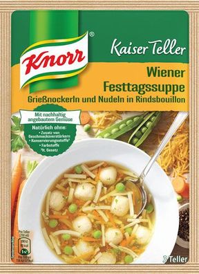 Knorr Kaiser Teller Wiener Festtags-Suppe, Grießnockerl und Nudeln in Rindsbouil