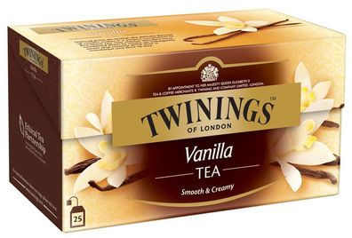 Twinings Vanilla, Schwarztee aromatisiert mit Vanille, 25 Teebeutel im Kuvert
