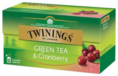 Twinings Green Tea & Cranberry, Grüntee, Teebeutel im Kuvert
