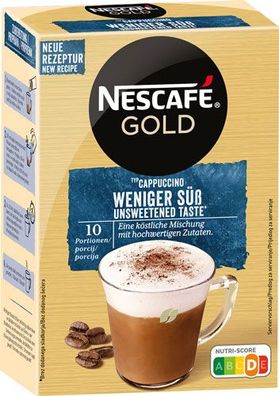Nescafé Gold Cappuccino Weniger süss, Löskaffee-Sticks, 10 Portionen