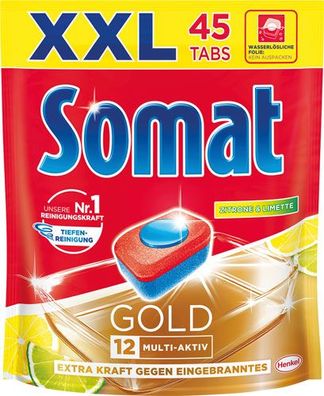 Somat 12 Gold Zitrone & Limette XXL Tabs Multi-Aktiv (Reiniger, sofort-aktiv, Gl