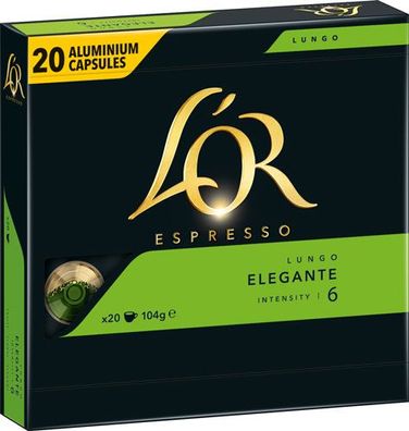 L'OR Espresso Lungo Elegante 6 XL, Nespresso-kompatibel, 20 Aluminium-Kaffeekaps