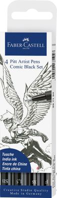 Faber Castell PITT Artist Pen Comic, sortiert, schwarz, 4er Etui 267194