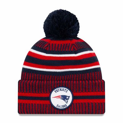 NFL New England Patriots Sideline 2019 Bobble Wollmütze cuffed knit hat NewEra