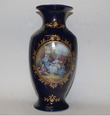 Vintage Casa Padrino Vase Barock Stil mit Barock Bild Echt Kobalt Goldmalerei