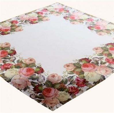 Rosen Tischdecke 110 * 110 cm Pfingstrosen Blüten Tischtuch Mitteldecke bedruckt