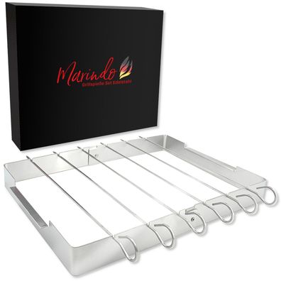 Marindo® Schaschlikspieße Edelstahl Set | 6x Grillspieße 31cm + Edelstahl Gestell