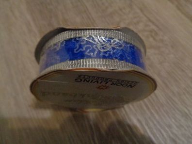 Ribbon Geschenkband, Schleifenband - silber / blau Organza 2,5cm breit