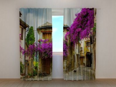 Fotogardine Straße in einer alten Stadt, Vorhang mit Motiv, Fotodruck, auf Maß