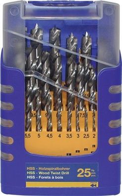 FISCH-TOOLS 013G0025K01 Holzspiralbohrersatz 013G 25-teilig D. 1 - 13 mm 0,5mm