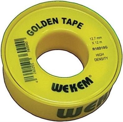 WEKEM 6111500120012 PTFE Dichtband Golden Tape L12 m B12,7 mm D0,1 mm gelb 1 g/ c