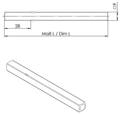 OGRO 90050052933 FS-Drückerstift OGRO 114 PB FS Vierkant 9 x 123 mm Vollstift