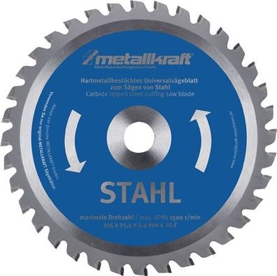 Metallkraft 3853504 Metallkreissägeblatt Stahl Sägeblatt-D. 355 mm Breite 2,4 mm