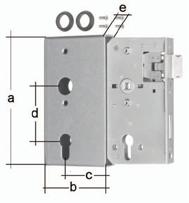 GAH 417055 Schlosskasten DIN links / rechts Maß A172xB94xC60 mm Maß E 40 mm Dor